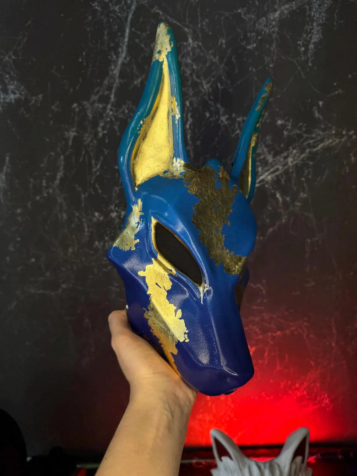 Pro Egyptian Anubis Mask Blue and Gold Wolf Jackal Ankh