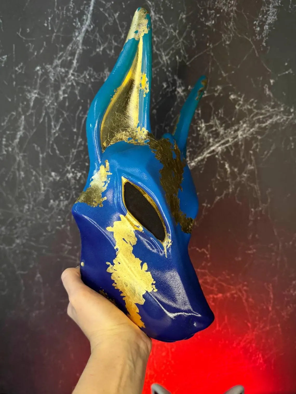 Pro Egyptian Anubis Mask Blue and Gold Wolf Jackal Ankh